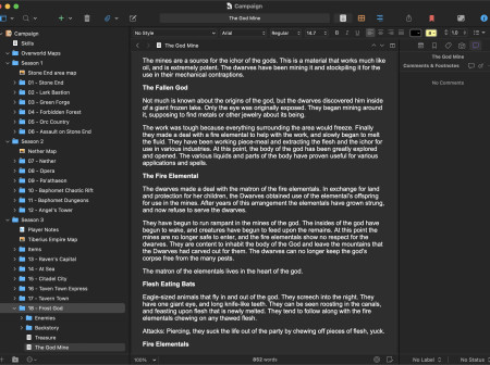 Screenshot of the Scrivener app